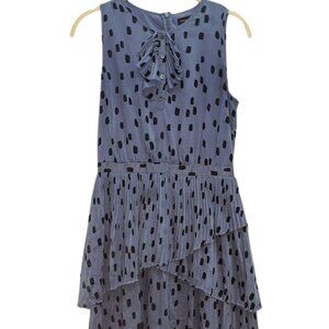 Banana Republic Size 2P Petite Pleated Dress Mini Chiffon Popover Polka Dot Blue